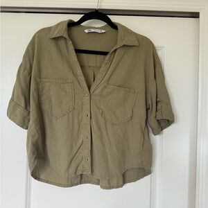 Zara Olive Green Button-Up Shirt